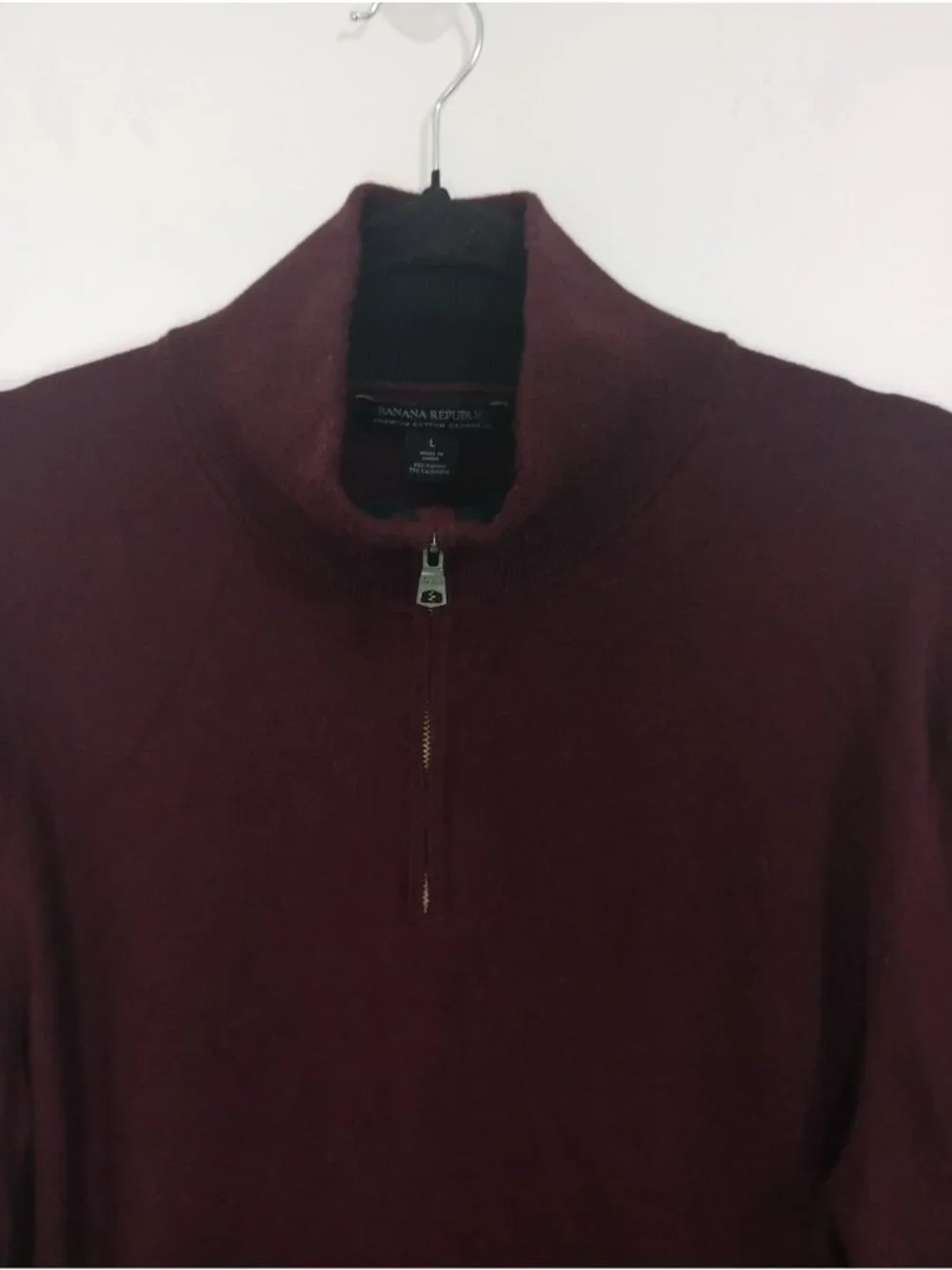 Banana Republic Mens Burgundy Half-Zip Sweater Size L Cotton & Cashmere Blend